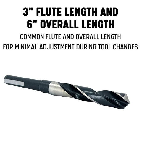 Three Quarters Inch Reduced Shank High Speed Steel Drill Bit With One Half Inch Shank, D/A3F Series, black oxide coating.