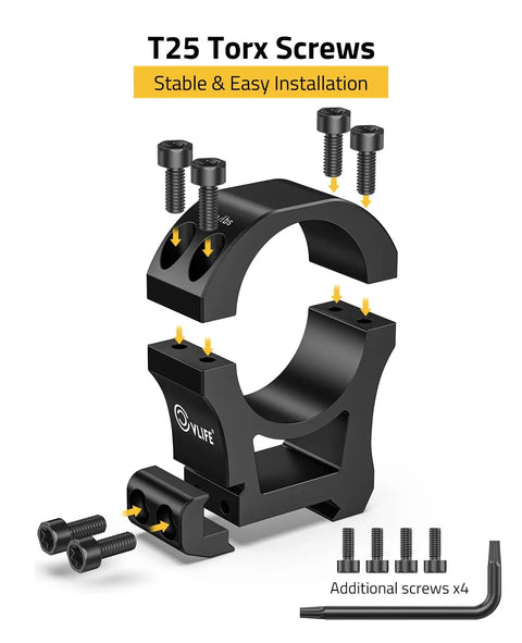 34mm Scope Rings High Profile Precision Mount For 20mm Rails See-Through Two-Piece Set Aluminum 6061-T6 CNC Machined with screws