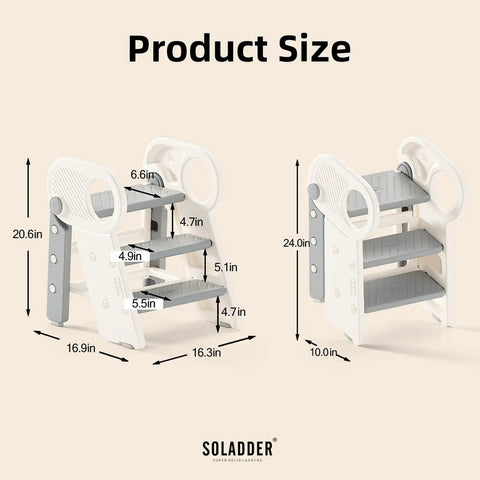 Super Handy Adjustable Foldable Toddler Step Stool For Bathroom Sink Nifty Anti Slip Three In One Kids Climbing Aid Rock Solid Lightweight Gray Helper Easy Setup Smooth Operation Safe Grip Non Skid Surfaces Top Shelf Quality