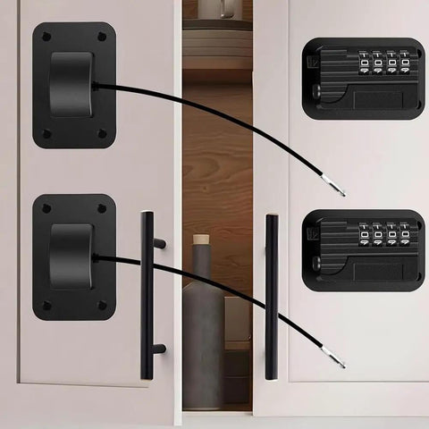 2 Pack Safety Fridge And Freezer Locks With Password Unlocking, installed on white cabinet doors, no drilling needed