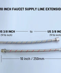 Heavy Duty Faucet Water Supply Line Extension With Three Eighths Male To Female Connectors And Rock Solid Stainless Steel Braided Sleeve, 10 inch length.