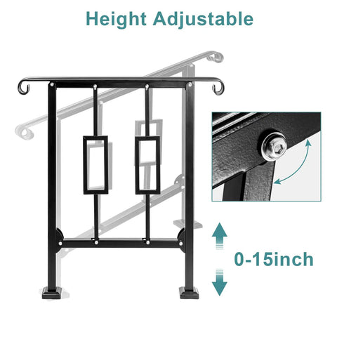 Real Steel Wrought Iron Handrail For Outdoor Steps Heavy Galvanized Vertical Railing with height adjustable features, 0-15 inch.