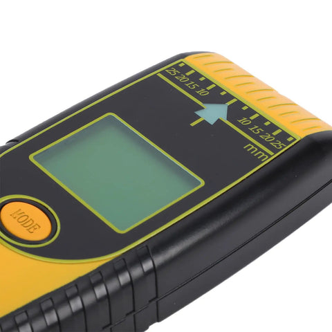 Hyuduo Stud Finder Wall Scanner 7 in 1 (Yellow) close-up of LCD display and controls for depth detection.