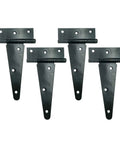 Heavy Duty T Hinge T Strap Gate Barn Fence Door Rustproof Black Metal Hinges With Counterbore M4 Screws 4 Pack 6 Inch close-up view of hinges