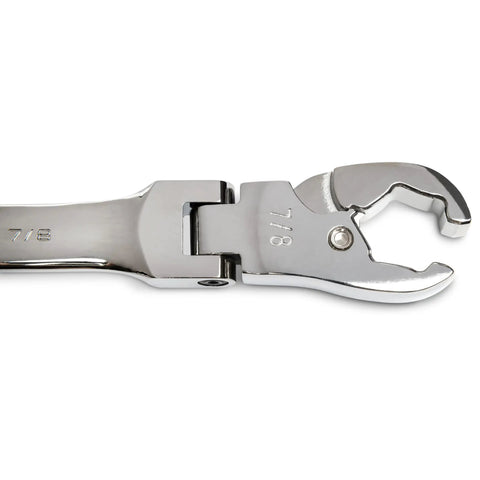 Close-up of SAE flare nut wrench head from 3 Piece Ratcheting Flex Head Flare Nut Wrench Set SAE For Auto, Truck, And Industrial Maintenance