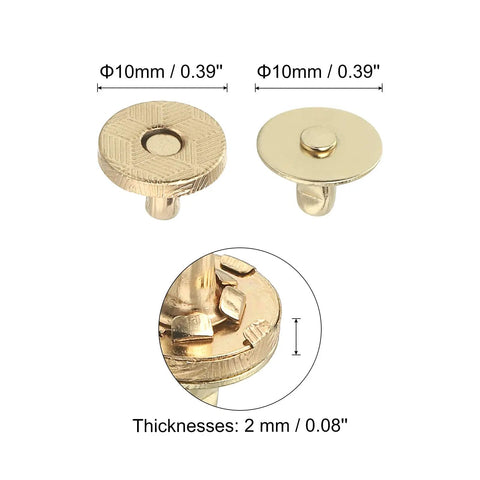 Slick Badass Metal Snap Buttons For Leather And Fabric Projects Mini 10mm Press Studs With Dead Easy Setup Ideal For Diy Wallets Canvas Bags And Pouches Pack Of 16 showing gold press studs in two designs.