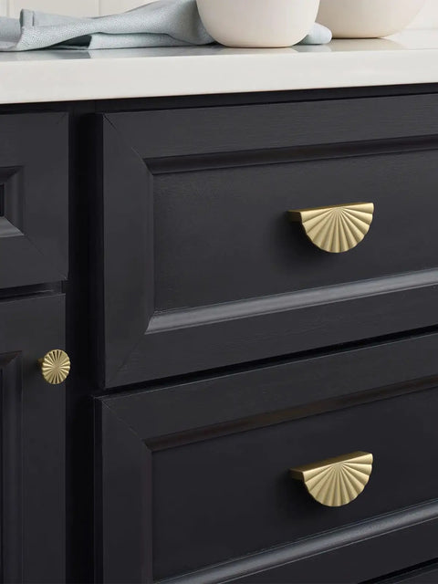 Brushed Gold Cabinet Pulls With A Slick Flat Brass Finish And Hella Sturdy Zinc Alloy Build 3 Inch Center To Center Drawer Handles on dark drawers.