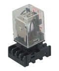 Plug-And-Play 24V DC Relay Kit, 10A High-Current Switch With PF083A 8-Pin Socket Base For Quick Mount, Reliable Power Control In Industrial Automation Panels And Heavy-Duty Equipment. Clear relay with black 8-pin socket base