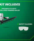 Kit includes pneumatic plastic collated framing nailer and safety glasses. Beast Pro Grade Framing Nailer For Flooring And Roof Decking.