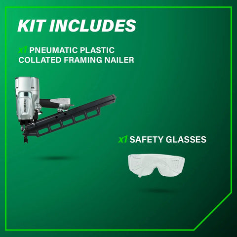 Kit includes pneumatic plastic collated framing nailer and safety glasses. Beast Pro Grade Framing Nailer For Flooring And Roof Decking.