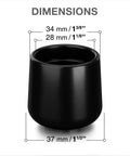 Heavy Duty Rubber Chair Leg Caps Total Game Changer For Hardwood Floors Keep Your Space Looking Crisp Anti Scratch showing dimensions of rubber caps in black.