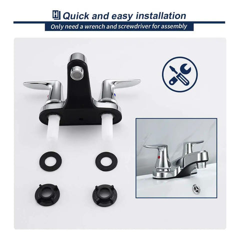 Modern 4 Inch Centerset Bathroom Sink Faucet With Dual Levers No Splash Aerated Stream For Precise Temperature And Flow Chrome