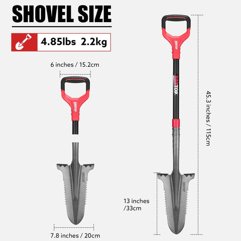 Drain Spade Root Saw Shovel with Fiberglass Handle for Digging Trenching 45.3 Inches, Heavy Duty Carbon Steel Head, Size Dimensions