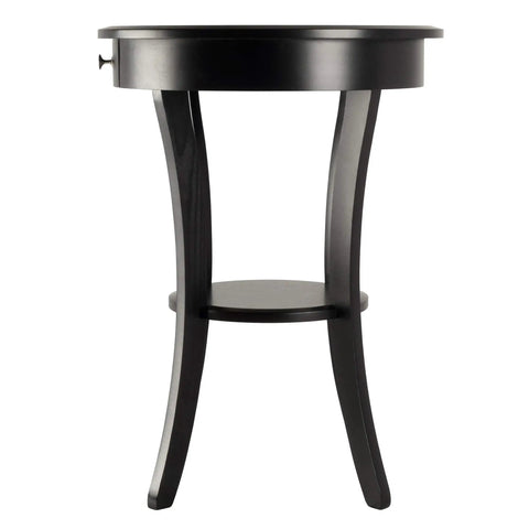 Sasha Round Accent Table With Drawer And Shelf In Black Finish Modern End Table For Living Room Or Bedroom Engineered Wood Construction Stylish Compact Side Table