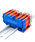 50 Pack PT 2.5 Quattro 4 Wire Terminal Block For DIN Rail With Spring Clamp Quick Safe Electrical Connection, mounted on rail