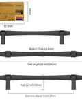 Matte Black Cabinet Pulls 5 Inch 128mm Hole Center 10 Pack Drawer Handles For Kitchen Cabinets And Bathroom Vanity Doors Hardware With Durable Construction And Easy Installation ZH0074 shown with dimensions