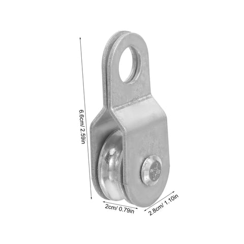 12 Piece Swivel Rope Pulley Block For 6mm Rope Hanging Load Lifting Cable Pulley Roller Wheel 6.6cm steel with dimensions shown