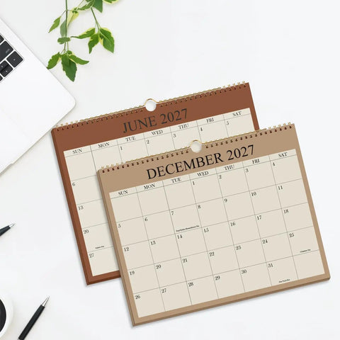 Nail Your 2026 to 2027 Game Plan With This 18 Month Wall Calendar Spanning August 2026 to December 2027 in Green With Premium Paper Twin Wire Binding and A Hanging Hook at 8.5 X 11 Inches to Keep You Squeaky Clean on Every Schedule, showing June and December months.