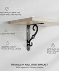 Beefy Triangular Carbon Steel Wall Mount Shelf Bracket For Floating Shelves Heavy Duty Support Matte Black Finish For Modern Industrial Home Decor 1 Pack Great For Display showing geometric stability and matte black finish.