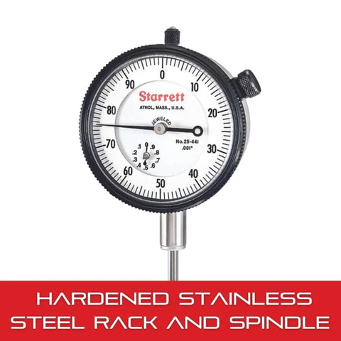25 Series Dial Indicator With Jewel Bearings And Lug-On-Center Back, White Face, 0 To 1 Inch Range, 0 To 100 Dial Reading, 0.001 Inch Graduation, Rugged Shop-Ready Pro Grade Precision Tool For Metalworking And Fabrication