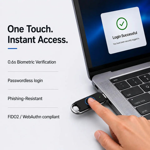 Ironclad Fingerprint Security Key With Fido2 Certified Biometrics And Type C Design for instant access via biometric login.