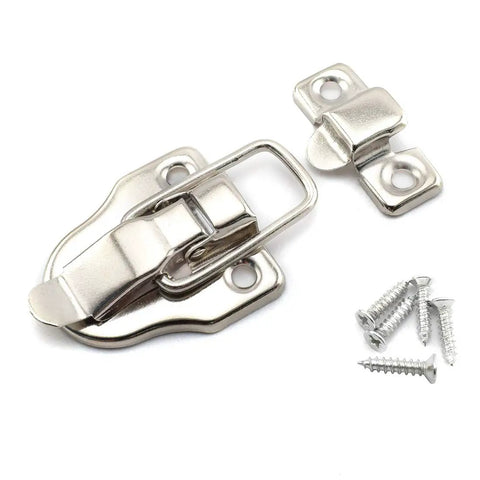 Antique Duckbilled Toggle Latch 2 Pack with screws, 40mm size, silver iron, for Jewelry Boxes, Cabinets, Trunks, spring loaded hasp