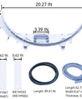 Dryer Drum Bearing Kit For Most Home Dryers, Quiet Replacement That Ends Squeaking And Grinding, Stops Black Marks From Worn Bearings And Slides, Easy DIY Install, Restores Quiet, Smooth, Efficient Drying Performance. Kit parts shown with measurements.