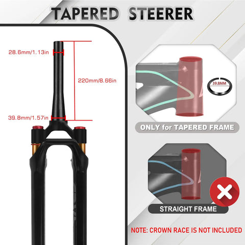 Gravel Front Fork With Air Suspension Built For Rough Gravel Trails, 40mm Travel, 700C Compatible, 1 1/8 Inch Tapered Steerer diagram