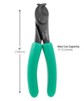 Pro Grade Heavy Duty Precision Cable And Tubing Cutter Up To 0.5 Inch Diameter 6 Inch Chrome Plated Carbon Steel Tool With Cushioned Anti Static Grip, shown with 6-inch length and max cut capacity.