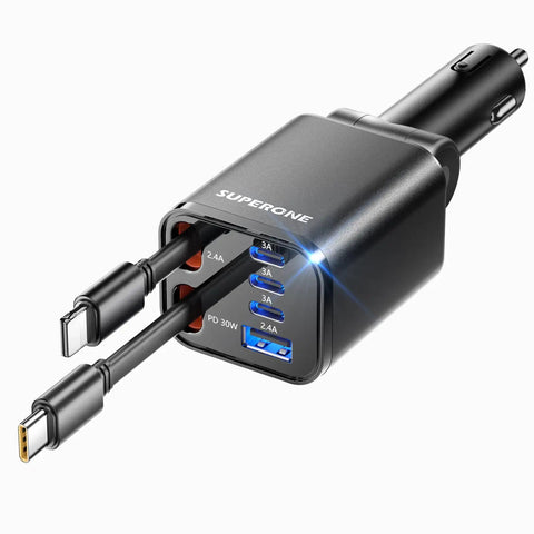 Retractable Car Charger 99W Dual Extendable Cables USB C Fast Charge For iPhone 17 16 15 14 13 12 And Samsung On The Go