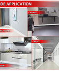 Vinyl Wall Baseboard Molding 4 Inch Peel And Stick Self Adhesive White 40 Feet Flexible Rubber Trim For Easy DIY Install shown in various rooms like living room, garage, kitchen, and office.