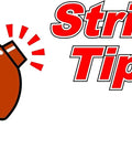 Illustration of a copper stud tip with text 'Striker Tip!' in bold red font