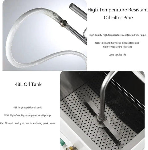 Heavy Duty Commercial Fryer Oil Filter Machine With 65 Liter Mobile Cart And Rapid Filtration System For Busy Restaurant Kitchens and Effortless Daily Grind with 48L oil tank and filter pipe.