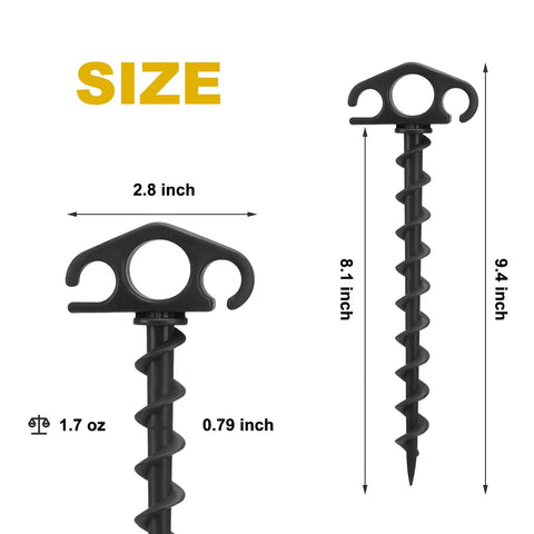 Heavy Duty Screw In Tent Stakes 9.4 Inch Ground Anchors 6 Pack For Camping Beach Canopies Tarps Gazebos And Outdoor Decor measurements