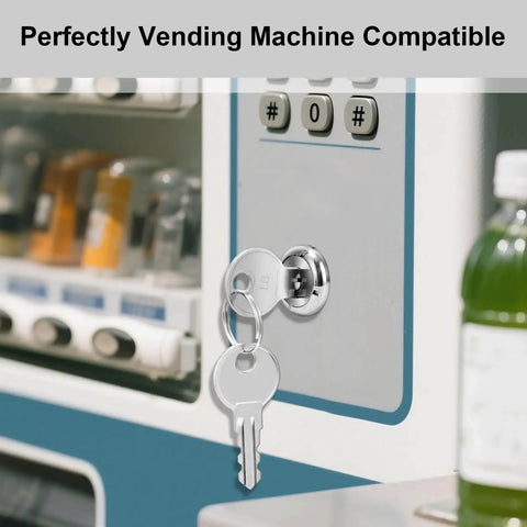 Universal Vending Machine Key Lock With Cylinder Lock for storage units installed in a vending machine with two keys attached