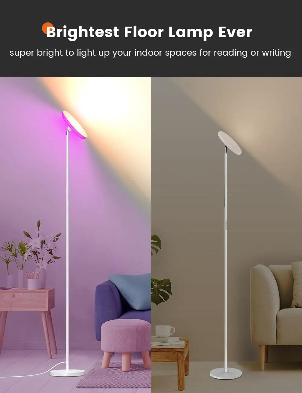 71 Inch Tall LED Floor Lamp: Dimmable & Modern ✓