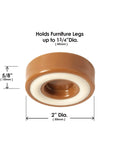 Non Slip Furniture Caster Cups Floor Protectors For Furniture Feet Set Of 4 Round One And Three Quarters Inch Caramel Finish size details