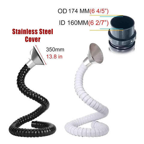Heavy Duty 3 Ft Flexible Smoke Extraction Hose With Suction Hood For Welding Fume Removal, black and white, stainless steel cover.
