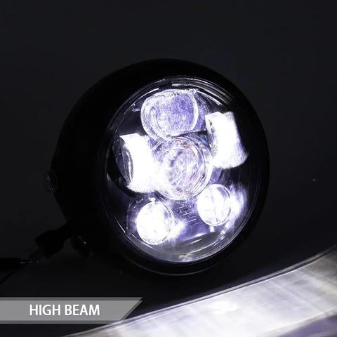 6.5 Inch Universal Motorcycle Front LED Headlight With Bracket For Night Rides, 6000K Daylight Blue Beam, Waterproof IP65 And Shockproof, 50,000 Plus Hours Lifespan, Easy Overhaul Upgrade For Cafe Racer Riders, Safer, Clearer Night View