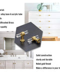 15 Pack Clear Acrylic Dresser Knobs With Gold Brass Tone Zinc Alloy Bases For Bathroom And Cabinet Drawers, 2 Inch Length, Mounting Screws Included, Modern Easy Install Hardware PH9165GD displayed on dresser and cabinet.