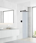 Matte Black Rain Shower Head With 12 Inch Square Head And 16 Inch Extension Arm, Heavy Duty 304 Stainless Steel, installed in bathroom