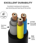Universal 12V Locking Power Adapter cable with pure copper core, 18 AWG insulation, PVC jacket, durability feature