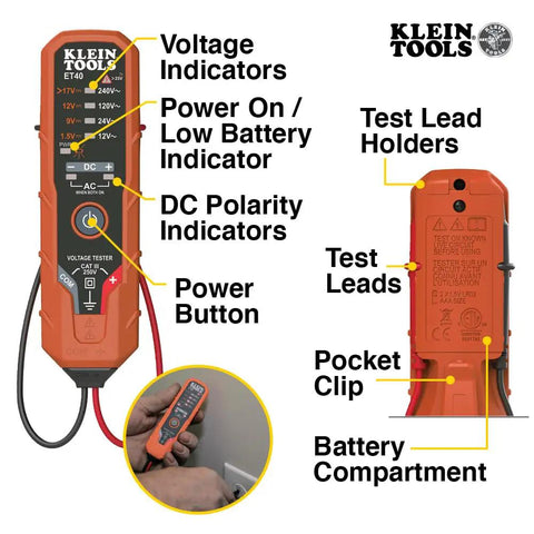 Voltage Test Kit With Clamp Meter And Leads, Auto-Ranging AC DC Voltage, Resistance And Continuity Testing device with labeled parts