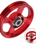 Two Pack Aluminum Alloy Fitness Pulley Wheels for Weight Lifting Equipment and Cable Exercise Machines, red close-up