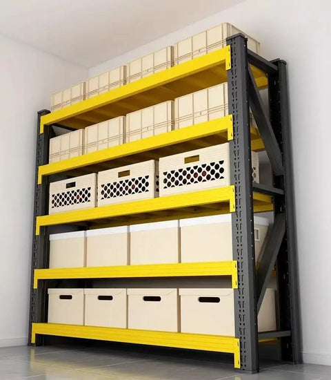 Heavy Duty Steel Shelving Unit With Four Level Garage Storage Rack And Industrial Warehouse Racking System Featuring Rock Solid Construction And Zero Hassle Setup For Your Daily Hustle