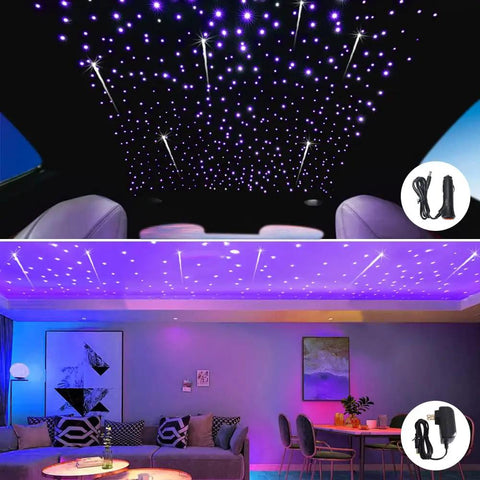 Bluetooth LED Fiber Optic Star Ceiling Light Kit With App Control and Remote creating starry sky in car and room