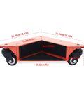 Heavy Duty Furniture Dolly Set Of 4 For Moving Appliances And Heavy Gear With Triangular Steel Frame and smooth polyurethane wheels, dimensions shown.