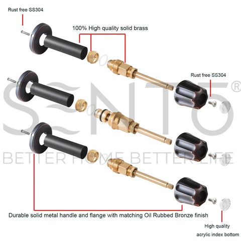 Diagram of Three Handle Tub And Shower Trim Set For Gerber Faucets Oil Rubbed Bronze, showcasing solid brass construction.