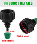 Garden Hose Adapter 3/4 To 1/4 Inch Drip Irrigation Tubing Connectors With Lock Barbed Design, GHT Thread, size details