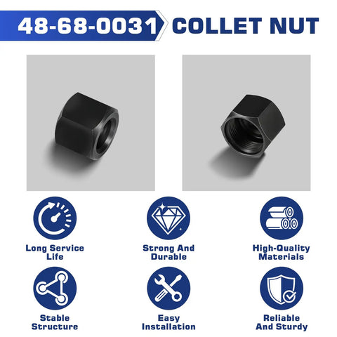 Replacement Collet Nut For Die Grinders One Quarter Inch Fits Milwaukee 2485 20 durable metal collet nut features strong structure and easy installation